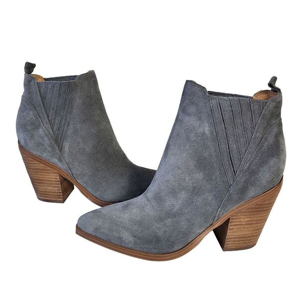 Marc Fisher Gray Suede Pointed Toe Western Block Heel Ankle Boot Size 8.5 - Picture 10 of 16